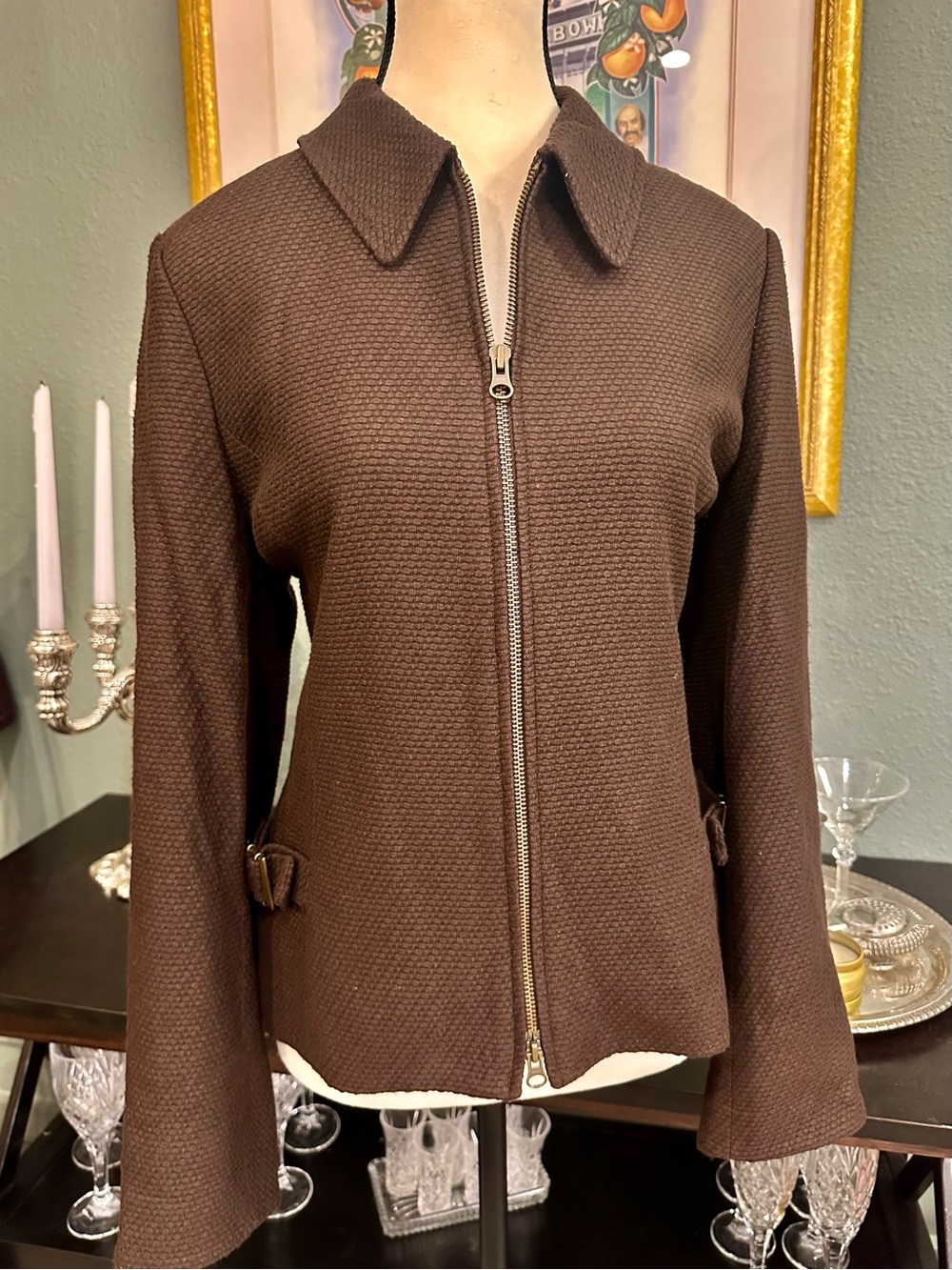 Preston & York Chocolate Brown Zip-Front Blazer